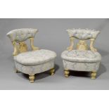 PAIR OF SEATS, late Napoleon III, France. Wood, carved with dolphins, coat-of-arms and leaves, and