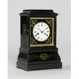 MANTEL CLOCK, Historicism, the movement signed D.WALLMANN EISENBACH. Wood, blackened, and painted