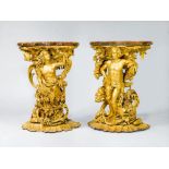 PAIR OF CONSOLES DESIGNED AS FIGURES, late Baroque, probably Italy, 19th century. Wood carved as