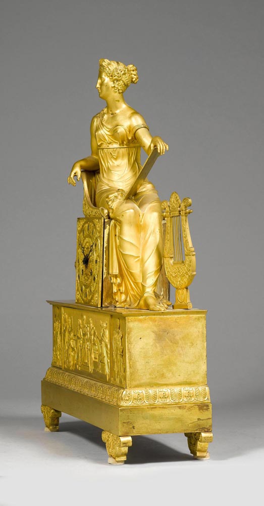 MANTEL CLOCK, Empire, Paris. Gilt bronze. Rectangular with a seated female figure, probably the - Image 3 of 4