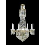 CHANDELIER, Napoleon III, France. Bronze with cut-glass drops. 8 curved light branches. H 120, D