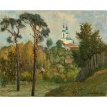 Alikin, O.  Russischer Maler des 20. Jhs. "Vorort von Wladimir". Re.u. sign.,dat. 1984.  41 x 50 cm.