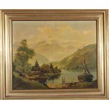 Gschossmann, Ludwig  1894  - 1988 war tätig in München." Gebirgssee"  Öl/Lwd. Der stille See wird