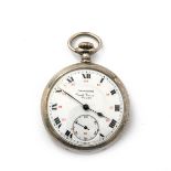 Taschenuhr - Chronometer  Silber.  Weißes Emailzifferblatt mit schwarzen römischen Ziffern.