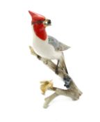 Vogelfigur "Kardinal". Hutschenreuther  Entw.: G.R. Granget. Polychrom auf  und unter der Glasur