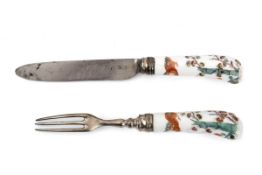 Messer und Gabel m. Kakiemondekor, Meissen um 1735  Klinge, gemarkt, und Forke Stahl,
