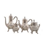 4-teiliges Kaffee-Teeset, Frankreich 1838-1879  950er Silber.  Bestehend aus Kaffeekanne,