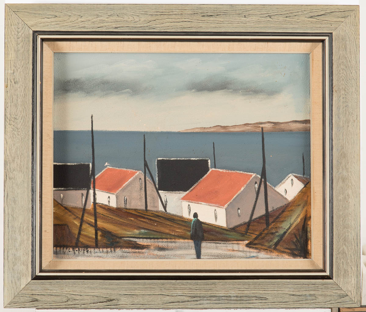 Alring, L. Dänischer Maler, Neue Sachlichkeit. "Häuser am Meer", Öl/Lwd. 42 x 49 cm, R.