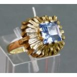 Damenring
14 kt. Gelbgold, 1 Blautopas, durchbrochen gearbeitete Fassung, ca. 6,5 
 g,. RM 54,