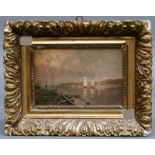 Barockrahmen
um 1900, bestossen, mit Druck einer Flusslandschaft, Innenmass 13x19 
 cm,