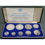 Münzset
Jamaica Proof Set. 1976, 1 Cent bis 10 Dollar, 9 St., Franklin Mint, 
 die 5 und 10 Dollar