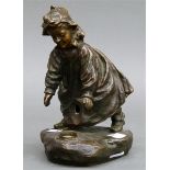 Bronzefigurals Lampenfuß, kleines Mädchen, signiert J. Gardana, h 22 cm,  Mindestpreis: 40 EUR