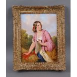 Reserve: 700 EUR        ANTON EBERT (1845-1896) Öl/Holz, Darstellung einer jungen Dame mit Blumen im