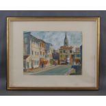 Reserve: 300 EUR        JOSEF QUITTAN (geb. 1917) Aquarell, Darstellung einer Dorfgasse, datiert