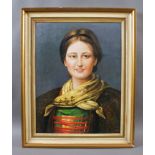 Reserve: 200 EUR        PORTRAIT DAME Öl/Hartfaser, Darstellung einer lächelnden Dame mit