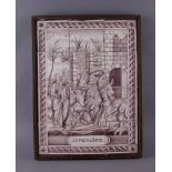 Reserve: 800 EUR        FLIESENBILD Holland, um 1800, Fayence mit Zinnglasur, Ansicht von Jerusalem,