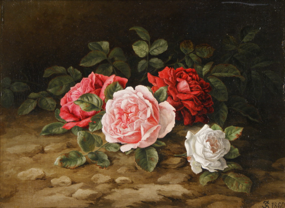 Reserve: 400 EUR        BLUMEN STILLEBEN 1860, Öl/Holz, Darstellung rot, rosa und weiß farbener - Image 2 of 8