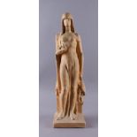 Reserve: 100 EUR        TERACOTTA DAME Skulptur einer Dame auf Sockel, eine Schale in der Hand