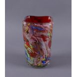 Reserve: 350 EUR        MURANO VASE Italien, kleine bunte Vase aus den 50er Jahren, H 16 x B 9 x T 9