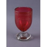 BIEDERMEIER GLAS19. JH, rotes Glas, auf Korpus bezeichnet, H 15 x Durchmesser 8,5 cm