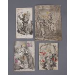 KLOSTERARBEITEN vier Stiche mit sakralen Darstellungen, mit bunten Akzenten, groß H 17 x B12,5 cm
