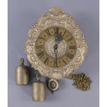 WANDUHR 19. JH,  mit Metallziffernblatt und Eisengewichten, rest.-bed., 34 x 28,5 x 10 cm