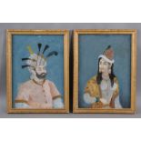 PAAR HINTERGLAS MALEREIN wohl Indien, Portrait Darstellungen einer Frau und eines Herrn, H55 x B