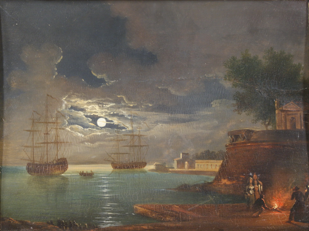 PAAR PRUNK GEMÄLDE wohl Deutschland, um 1780, Öl/Holz, mit Darstellungen einer Hafenstadtbei Nacht - Image 3 of 18