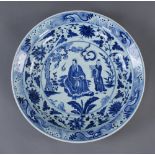 CHINESISCHER TELLER Große Platte, blau bemalt mit figürlicher und floraler Darstellung,Durchmesser