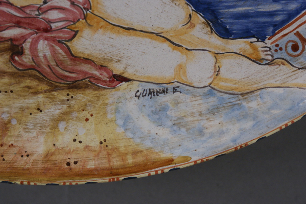 GROSSER SCHAUTELLER Keramik, bunt glasiert, Rückseitig bezeichnet, Durchmesser 52 cm - Image 5 of 6