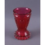 BIEDERMEIER GLAS 19. JH, großes rotes Glas, bezeichnet mit Unschuld, Treue und Gesundheit,H 17 x B