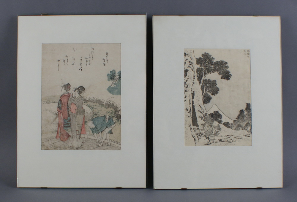 ZWEI HOLZSCHNITTEJapan, wohl 19. JH, hinter Glas, rückseitig bezeichnet mit Hokusai Katsushika, PP