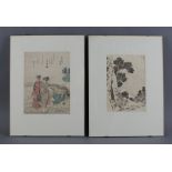 ZWEI HOLZSCHNITTEJapan, wohl 19. JH, hinter Glas, rückseitig bezeichnet mit Hokusai Katsushika, PP