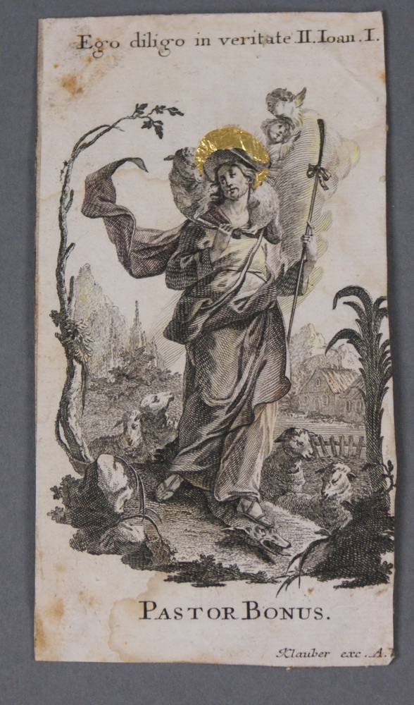 KLOSTERARBEITEN vier Stiche mit sakralen Darstellungen, mit bunten Akzenten, groß H 17 x B12,5 cm - Image 2 of 6
