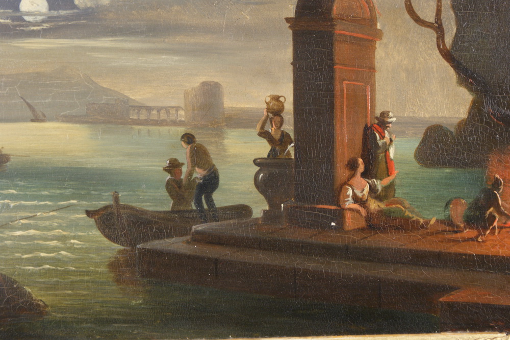 PAAR PRUNK GEMÄLDE wohl Deutschland, um 1780, Öl/Holz, mit Darstellungen einer Hafenstadtbei Nacht - Image 16 of 18