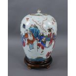 ASIATISCHE VASE China, 18. JH, umseitig mit verschiedenen Darstellungen, auf Sockelstehend, rest.,