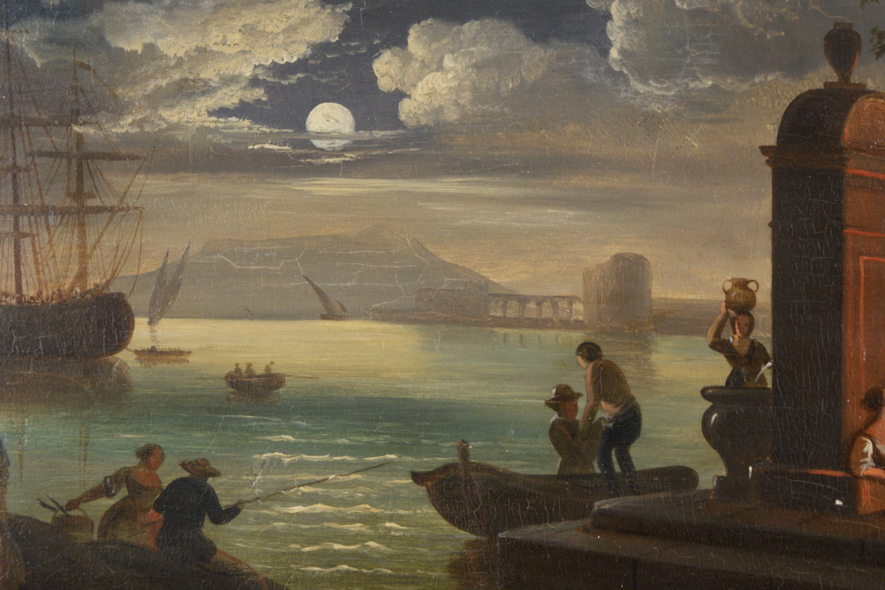 PAAR PRUNK GEMÄLDE wohl Deutschland, um 1780, Öl/Holz, mit Darstellungen einer Hafenstadtbei Nacht - Image 15 of 18