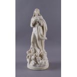 P. C. E. FIASCHI 19. JH, Immaculata, Marmor Skulptur der Mutter Gottes mit Putten imunteren Bereich,