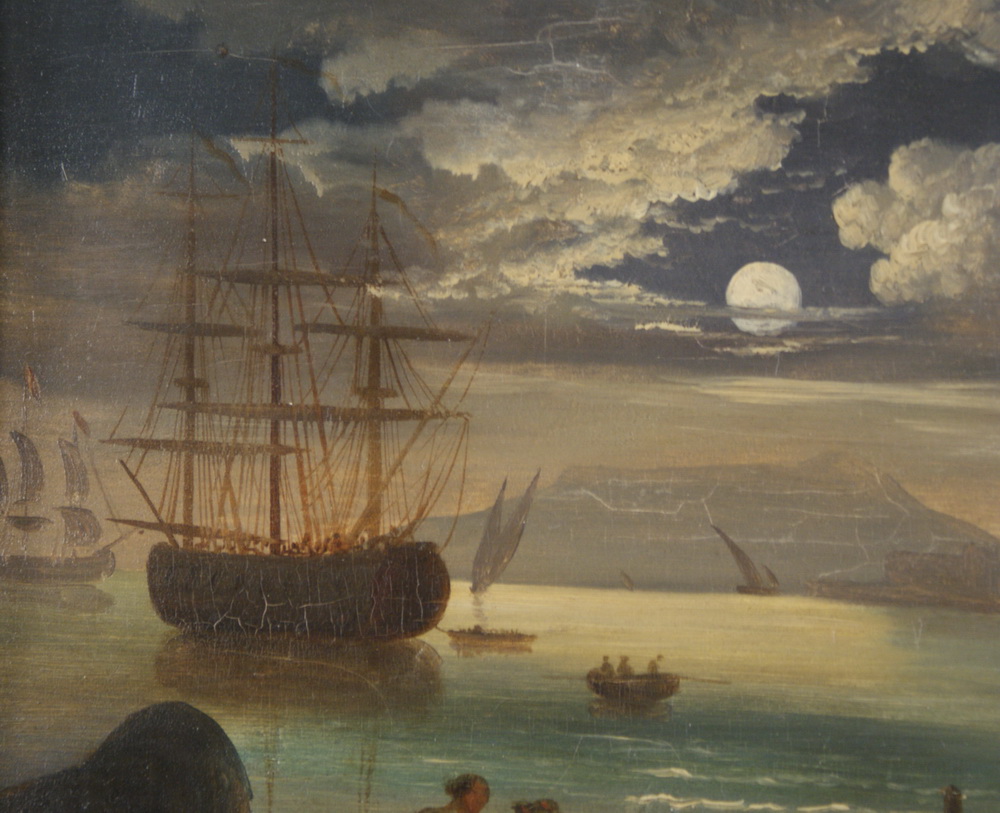 PAAR PRUNK GEMÄLDE wohl Deutschland, um 1780, Öl/Holz, mit Darstellungen einer Hafenstadtbei Nacht - Image 13 of 18
