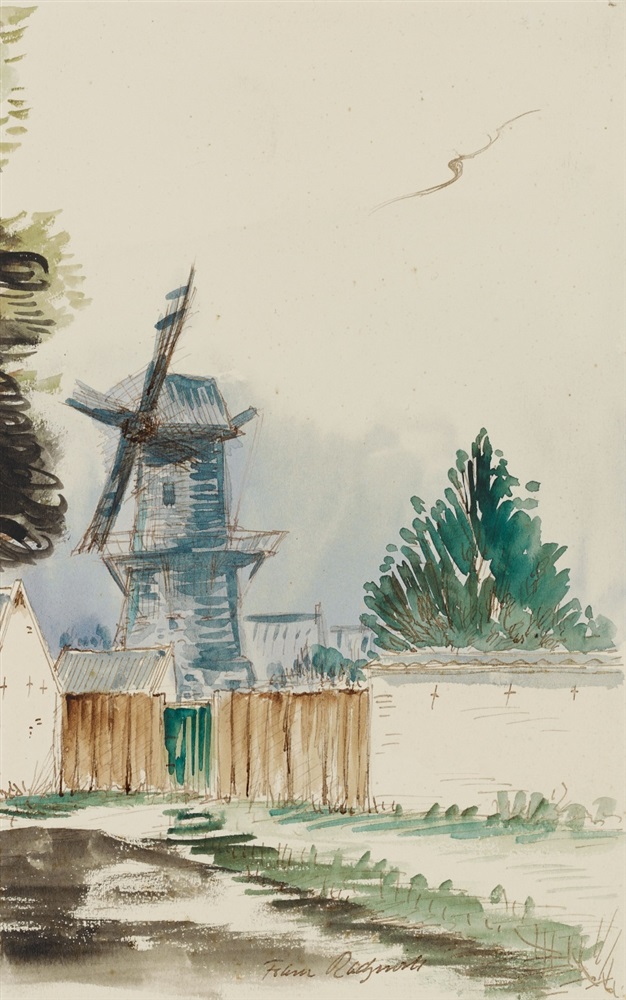 Franz RadziwillDie Windmühle in Varel Pen and ink and watercolour drawing on firm paper. 27 x 17 cm.