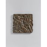 Karl AlbikerKniende in Blattwerk Bronze relief. 33.5 x 35.5 cm. Unsigned. - With brown, partially