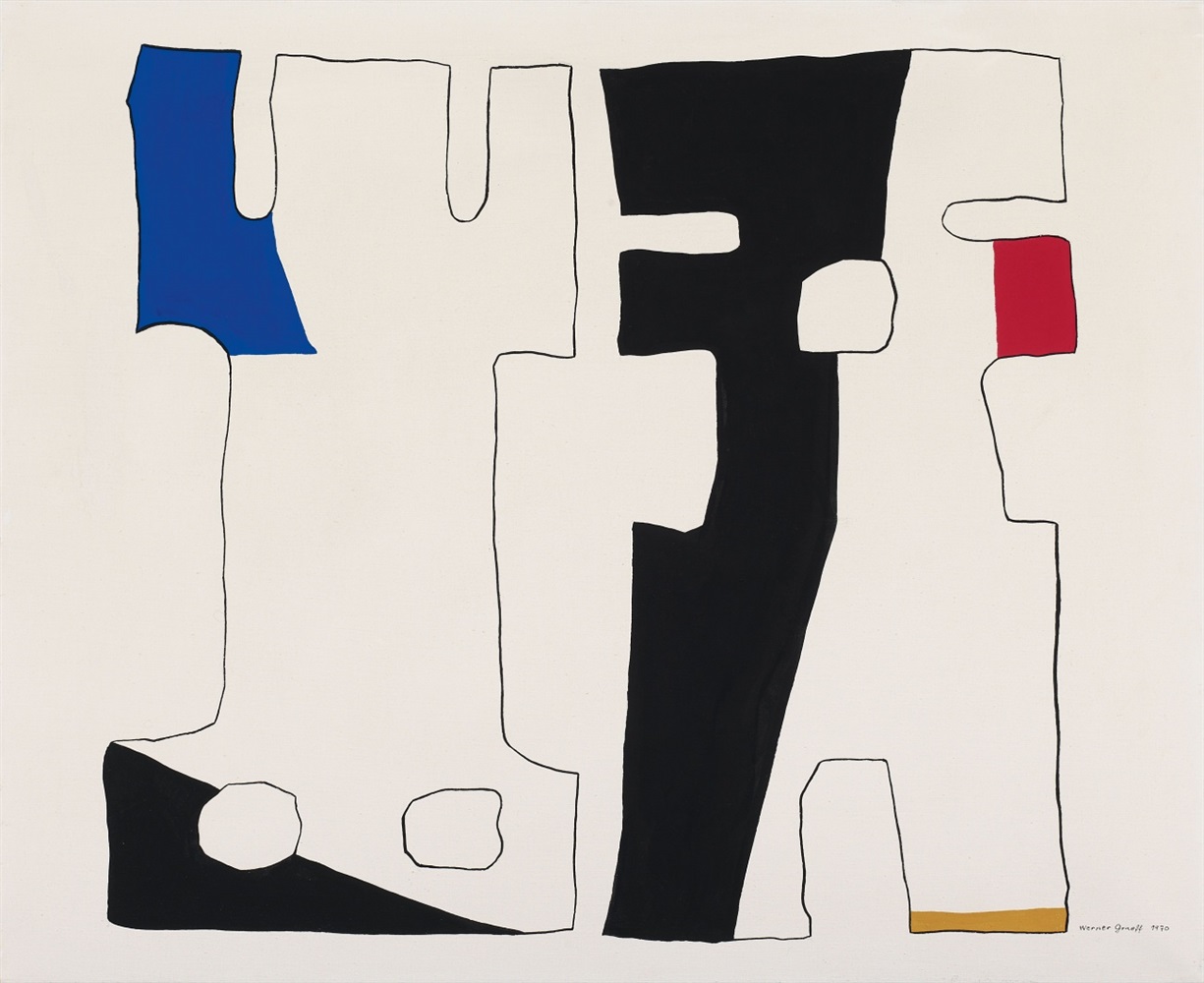 Werner GraeffTWISWABU (weißgrundig) Casein tempera on cotton. 65 x 80.5 cm. Framed. Signed and dated