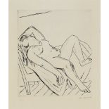 Max BeckmannLiegende Etching on Japan paper. 29.6 x 25.7 cm (56 x 44.5 cm). Framed under glass.