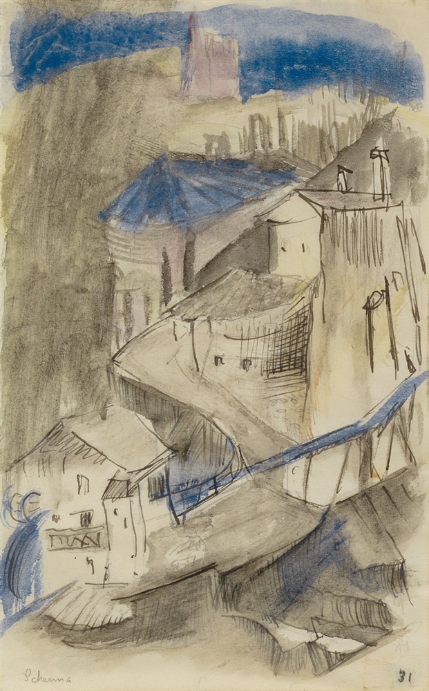 Franz MarcLandschaft bei Meran (Schenna)  Tempera and pen and ink drawing on sketchbook paper with