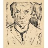 Max BeckmannSelbstbildnis von vorn, im Hintergrund Hausgiebel Etching on Japan paper. 30.5 x 25.6 cm