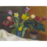 Otto ModersohnAlpenveilchen mit Frühlingsblumen Oil on canvas. 47.5  x 64.5 cm. Framed. Signed and