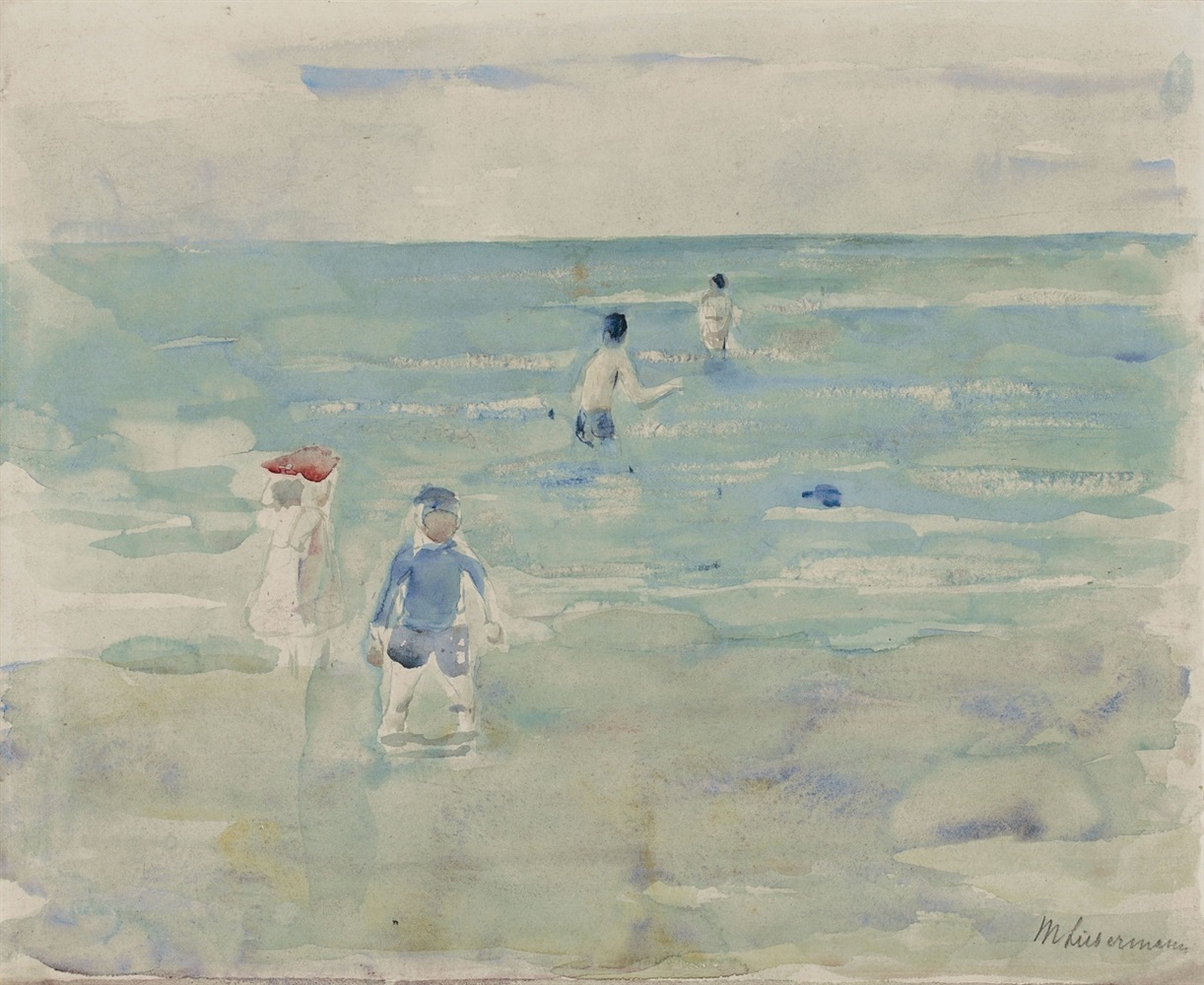 Max LiebermannBadende Kinder im Meer Watercolour over pencil on wove paper. 29.8 x 36.6 cm. Framed