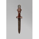 A MANGBETU DAGGER Sape,the finial carved as a head of elongated form with slender eyes and pierced