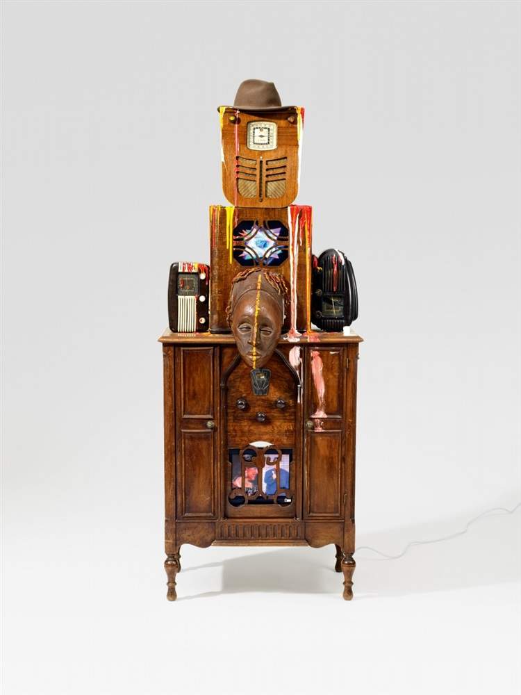 Nam June PaikRadio ManVideo sculpture: 2 radio cabinets, 3 radios, 2 plasma screens with built-in