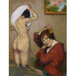 Louis AnquetinFemmes à leur toilette Oil on card. 34.8 x 26.7 cm. Framed under glass. Unsigned. -